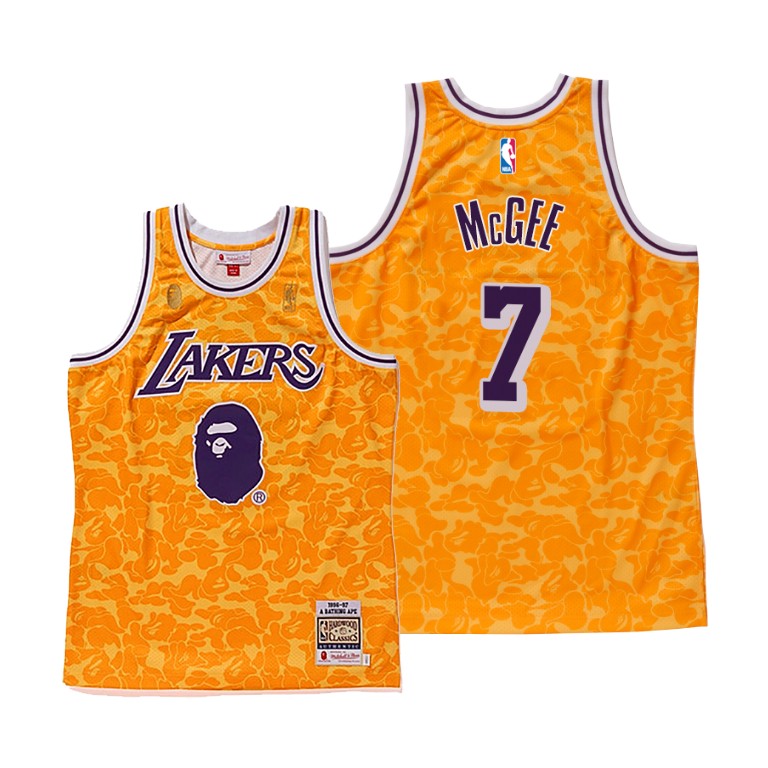 Men's Los Angeles Lakers JaVale McGee #7 NBA Bape Camo Yellow Basketball Jersey KWT1183WC